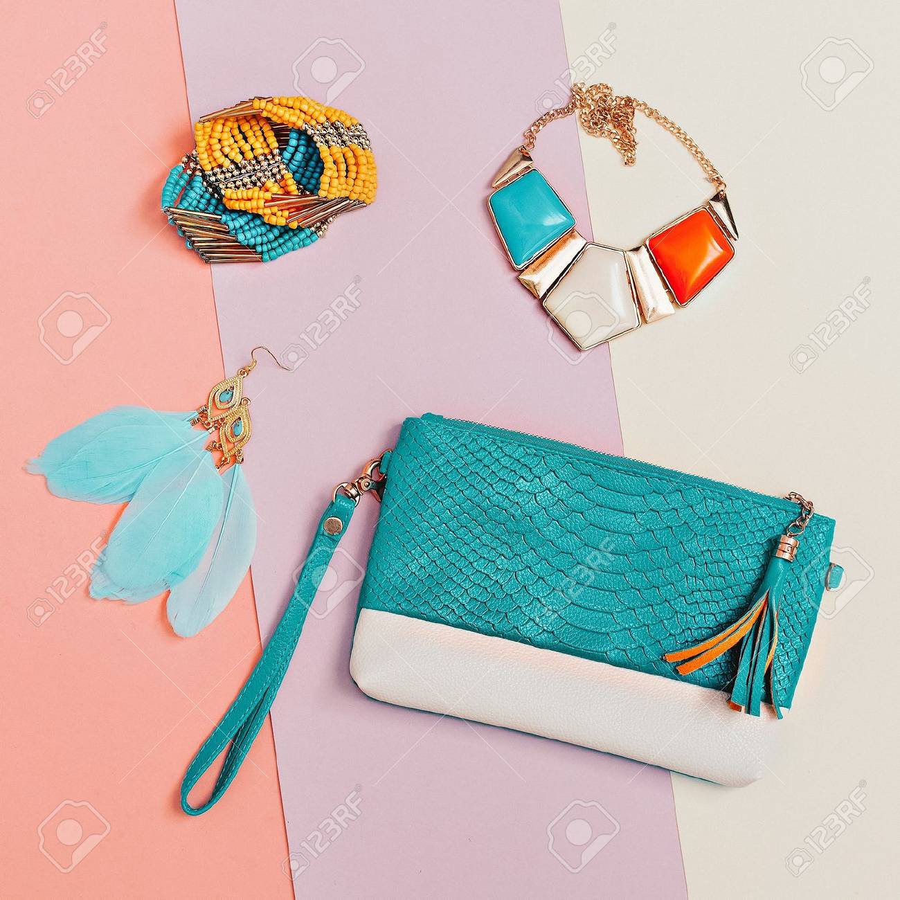 Be stylish. Fashionable Lady's accessories. Necklaces, bracelets, earrings, clutch. Detail fashion - 74135705 Be stylish. Fashionable Lady's accessories. Necklaces, bracelets, earrings, clutch. Detail fashion - 74135705