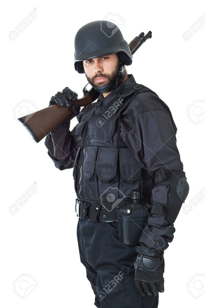 防弾チョッキを着て銃を目指して Swat エージェント の写真素材 画像素材 Image