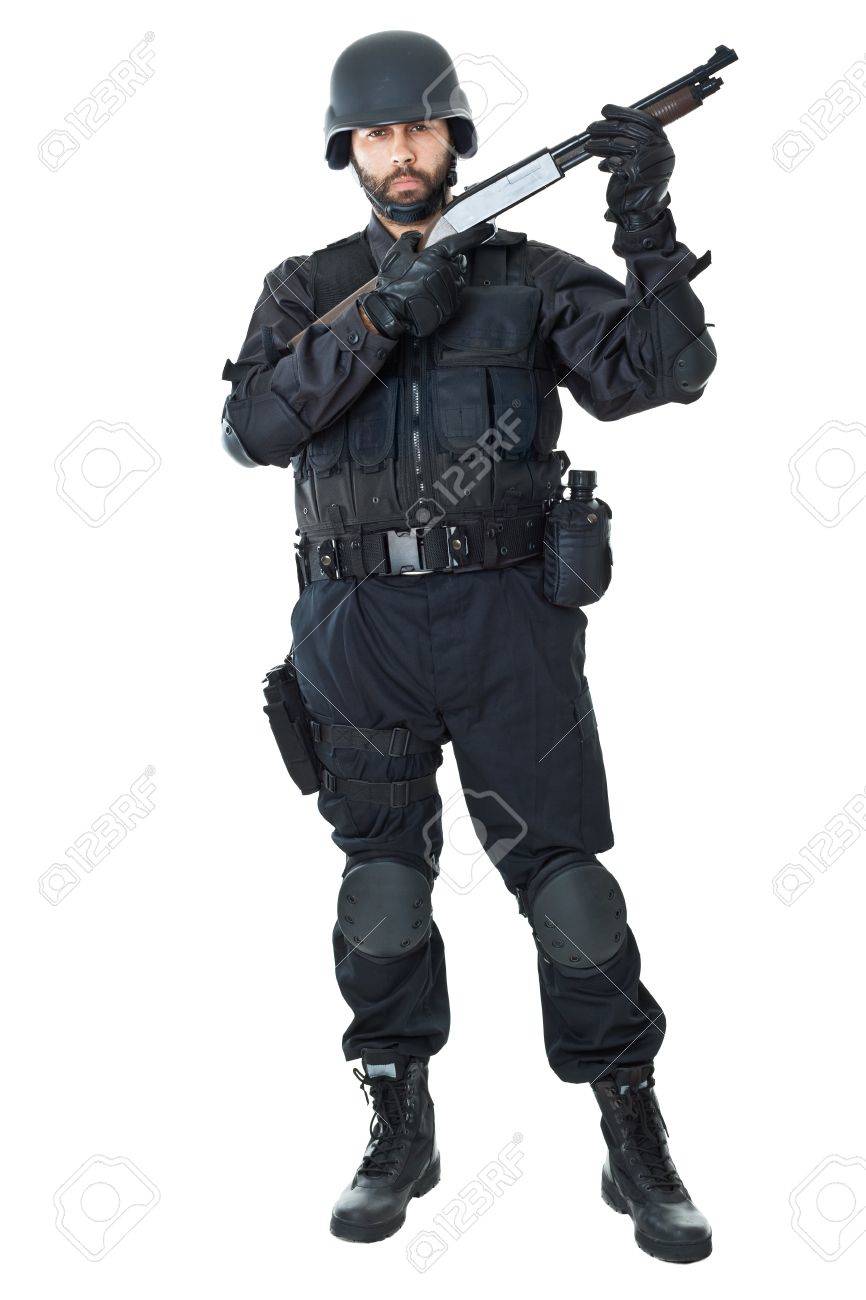 防弾チョッキを着て銃を目指して Swat エージェント の写真素材 画像素材 Image