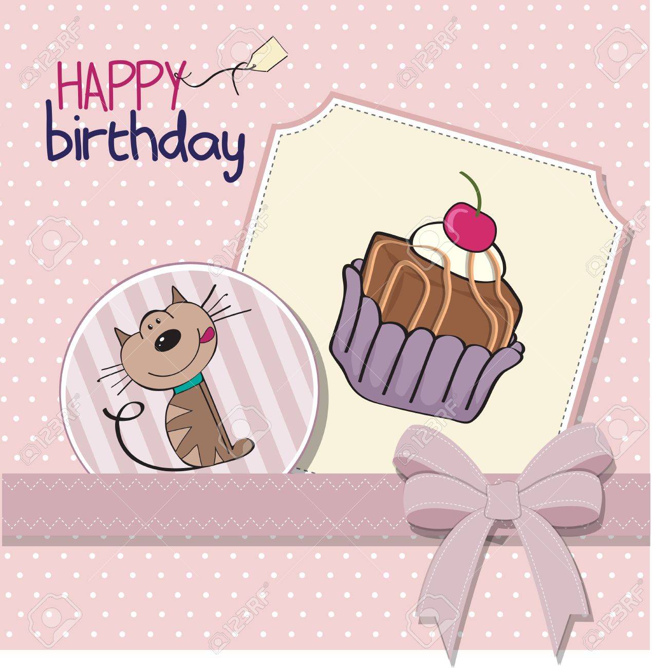 Carte De Voeux D Anniversaire Avec Un Chat D Attente Pour Manger Un Gateau Clip Art Libres De Droits Vecteurs Et Illustration Image