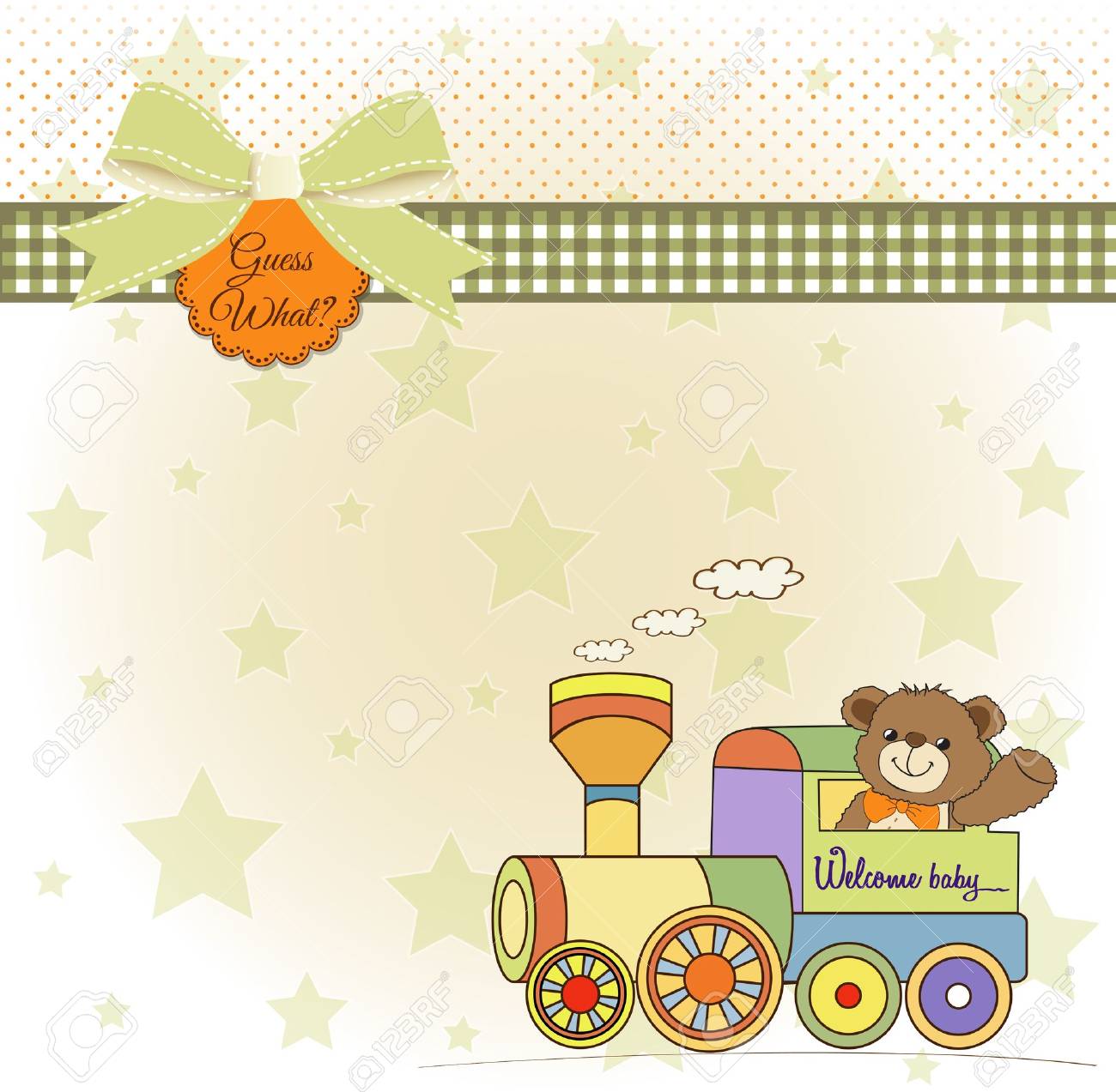 Carte De Douche De Bebe Avec Ours En Peluche Et Petit Train Clip Art Libres De Droits Vecteurs Et Illustration Image