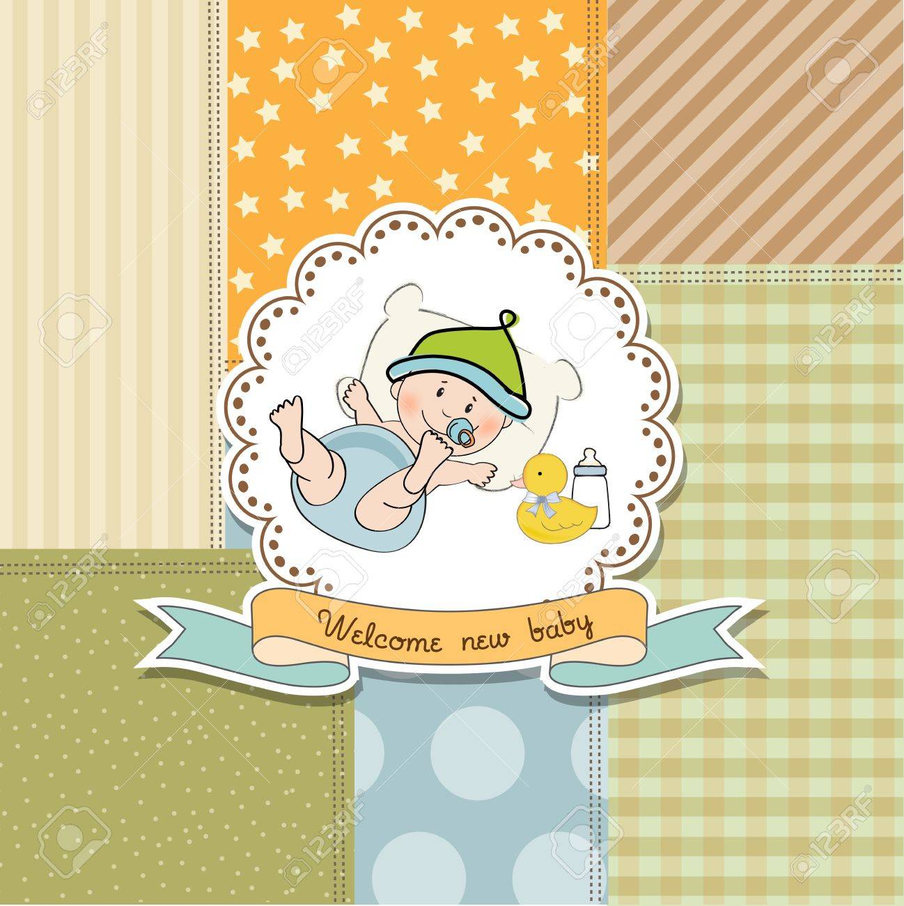 new baby announcement card with little baby boy vector illustration new baby annoucement