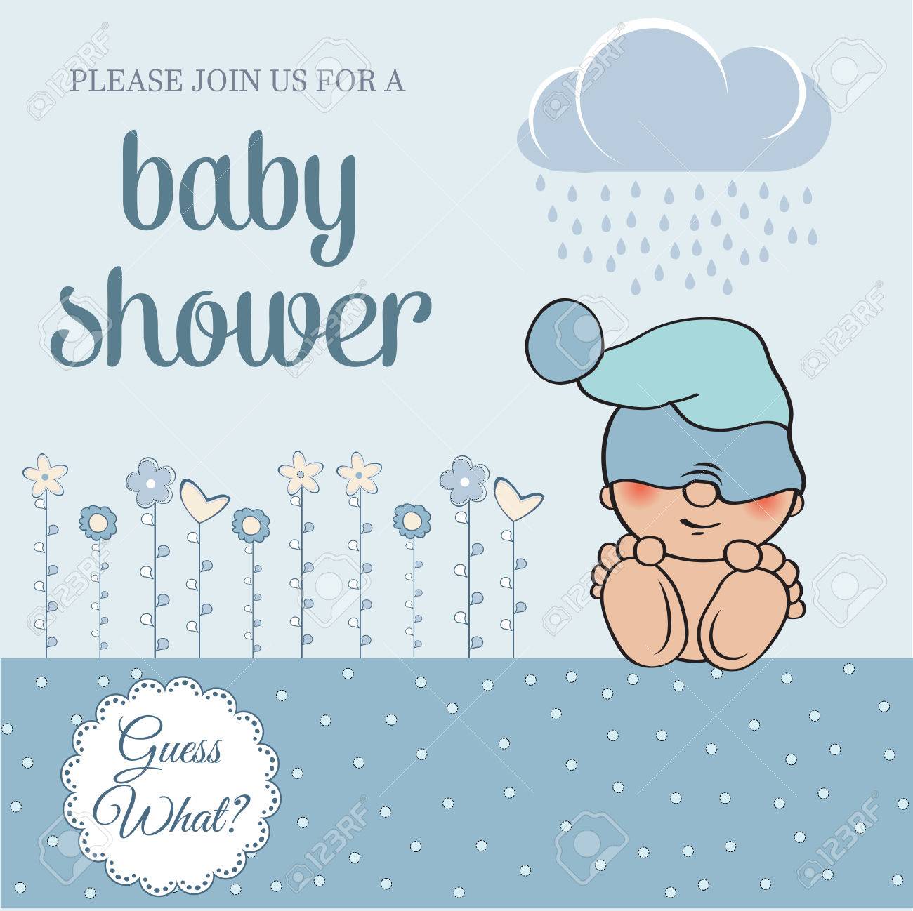baby boy shower card with funny little baby, vector illustration - 61590884 baby boy shower card with funny little baby, vector illustration - 61590884