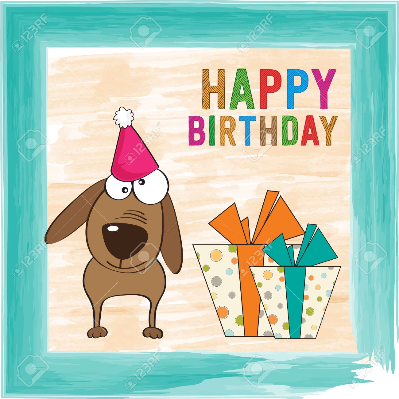 Carte D Anniversaire D Enfant Avec Un Chien Drole Clip Art Libres De Droits Vecteurs Et Illustration Image