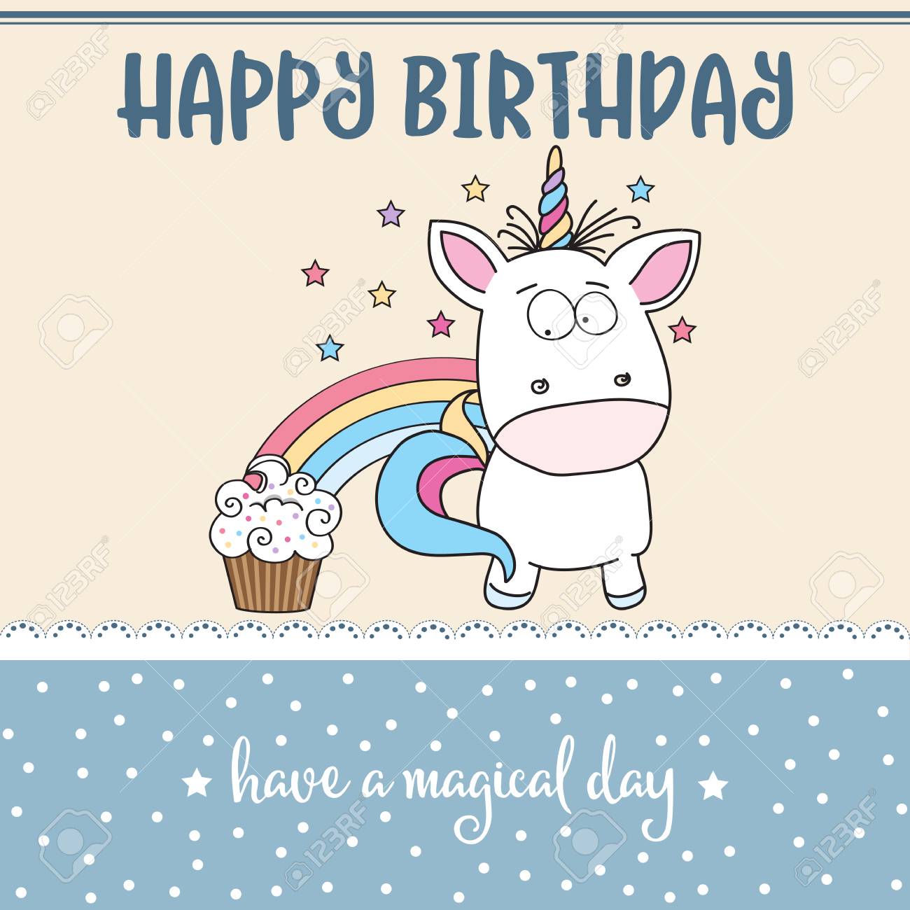 happy birthday card with lovely baby unicorn vector format birthday card format
