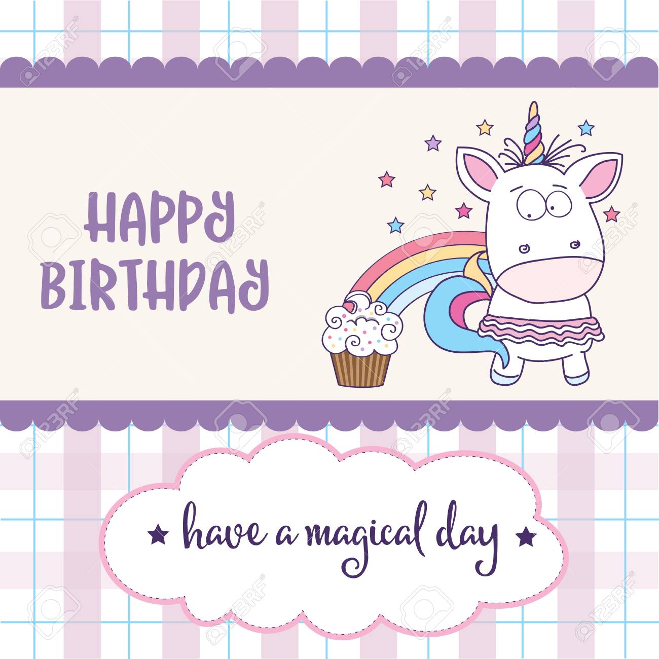 happy birthday card with lovely baby girl unicorn vector format birthday card format