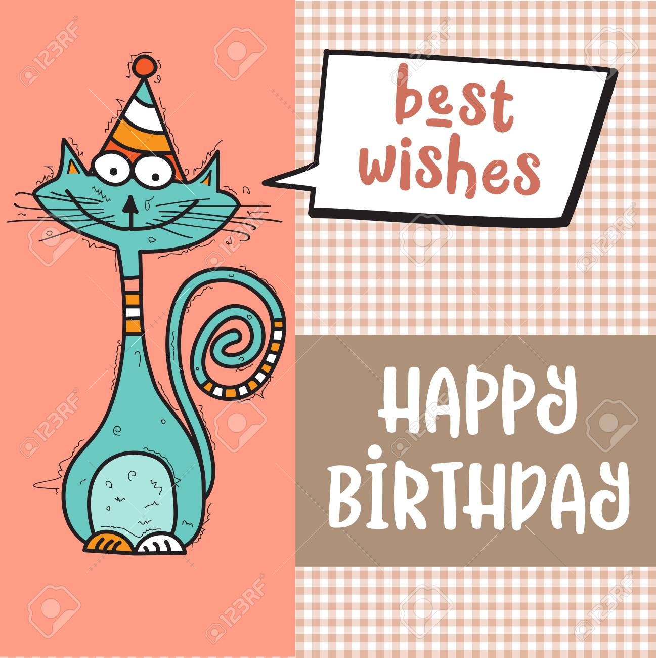 Carte De Joyeux Anniversaire Avec Chat Drôle De Doodle Format Vectoriel