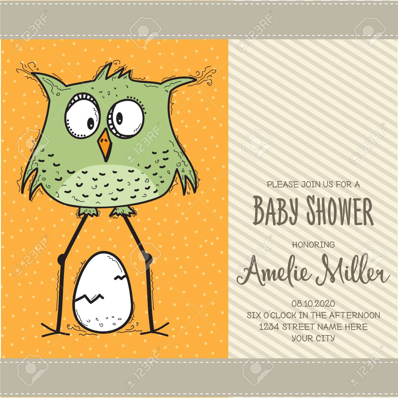 Baby Shower Card Template With Funny Doodle Bird Vector Format Baby Shower Card Template With Funny Doodle Bird Vector Format