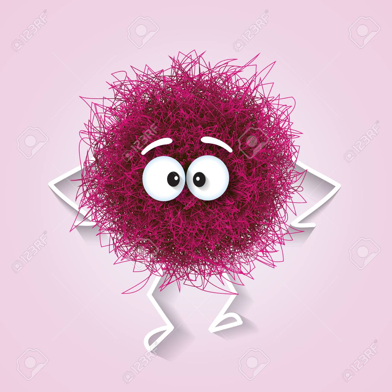 ふわふわかわいいピンクの球形の生き物悲しいと落ち込んだ ベクトルイラスト のイラスト素材 ベクタ Image