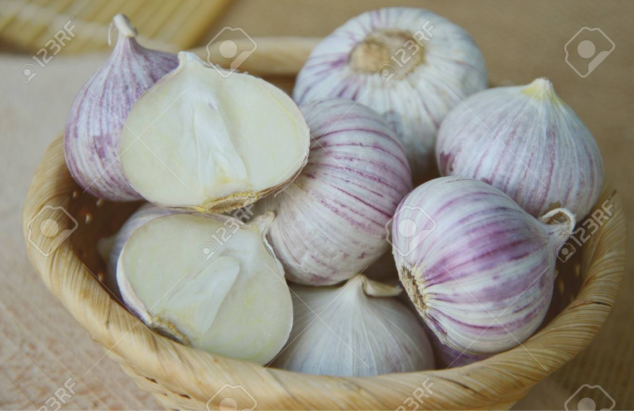 Solo Garlic Or Single Clove Garlic In Basket On Sack Background Stock Photo Picture And Royalty Free Image Image 91549102
