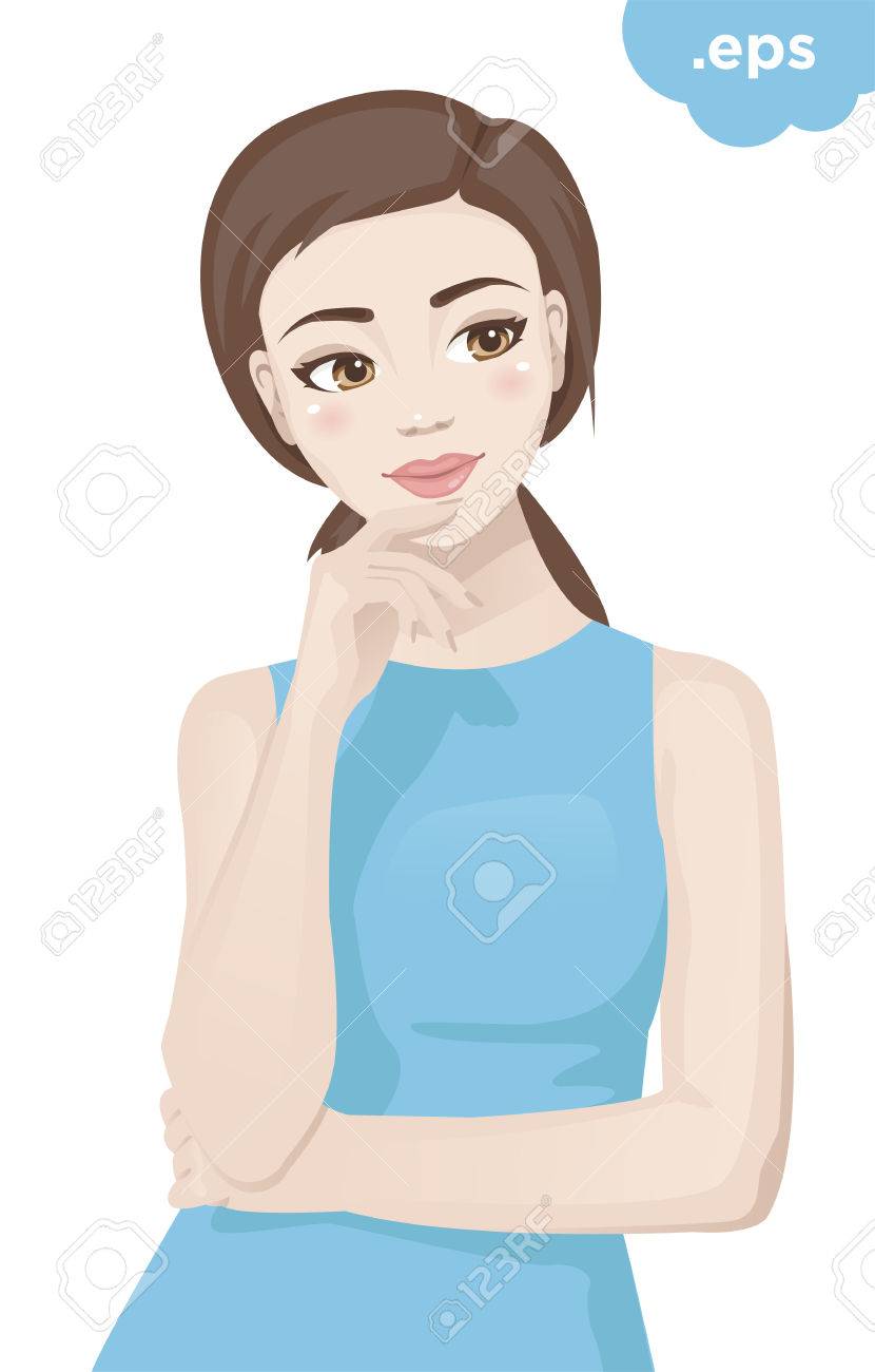 若い女性の距離考え込むように見えます 少女は 彼女の手彼女のあごと夢に発生します のイラスト素材 ベクタ Image 0263