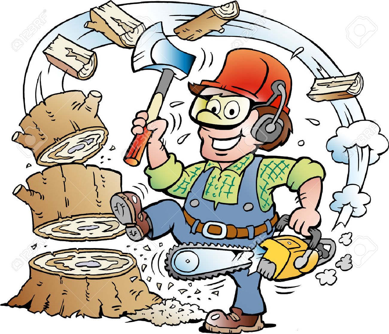 Vector Cartoon illustration of a Happy Working Lumberjack or Woodcutter who chop Wood - 54381625 Vector Cartoon illustration of a Happy Working Lumberjack or Woodcutter who chop Wood - 54381625