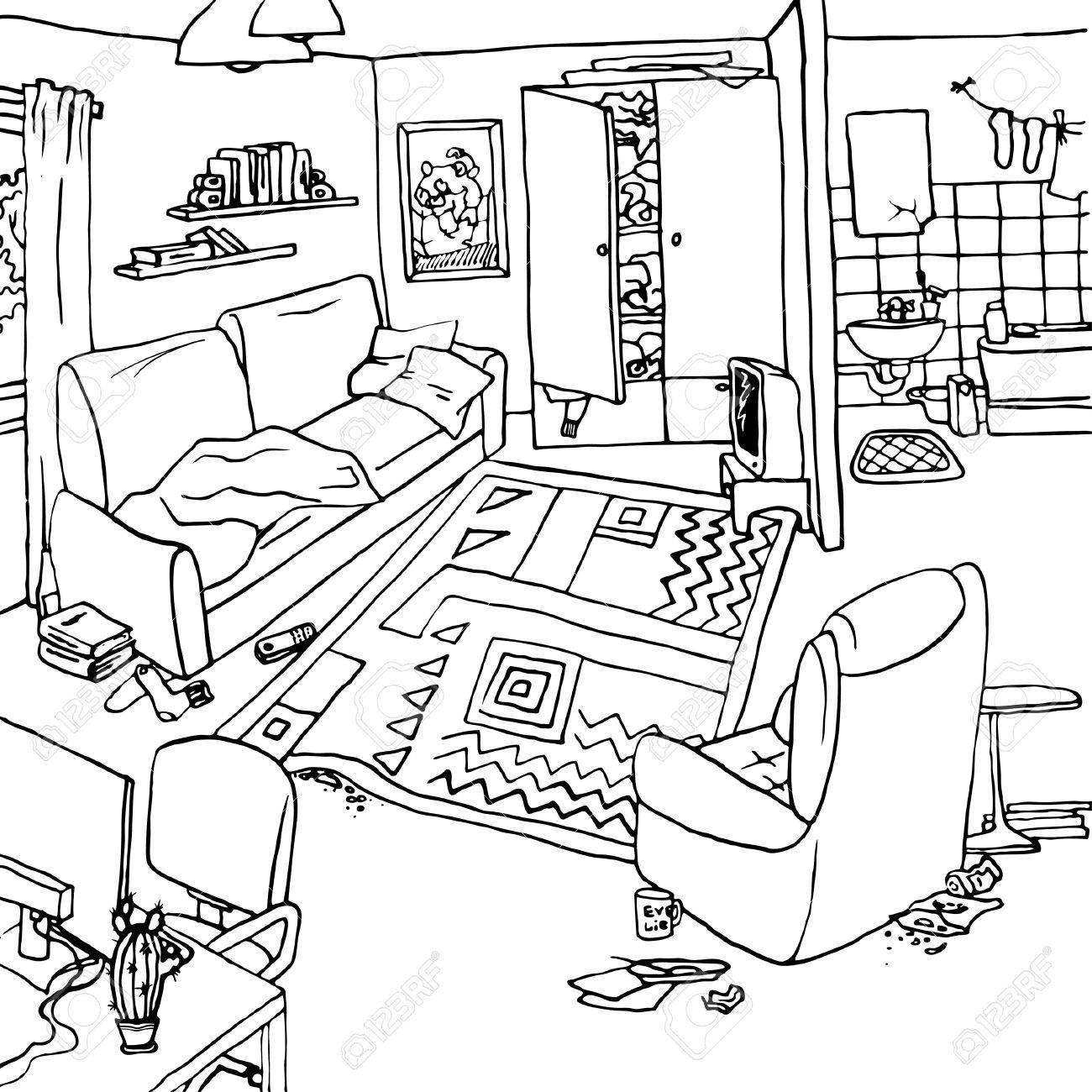 クラッタの独身アパートの図 のイラスト素材 ベクタ Image