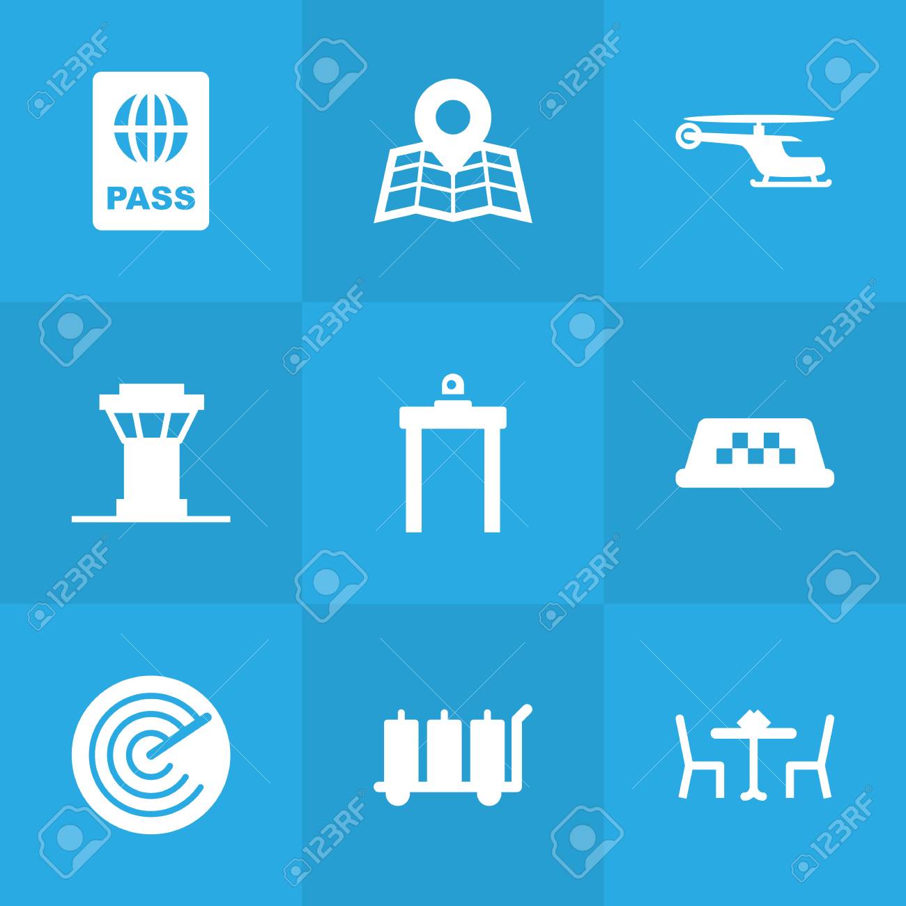 9 飛行機アイコン Set Collection のトランスポーター車 チョッパー 整流器 その他の要素のセットです のイラスト素材 ベクタ Image