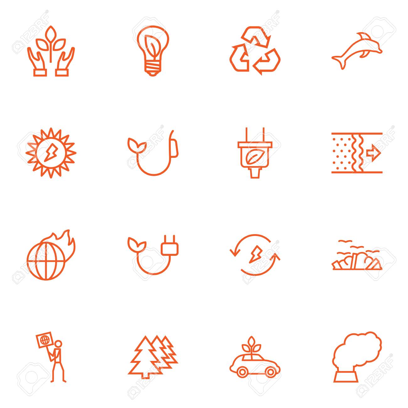 set of 16 bio outline icons set collection of nature garbage bio outline
