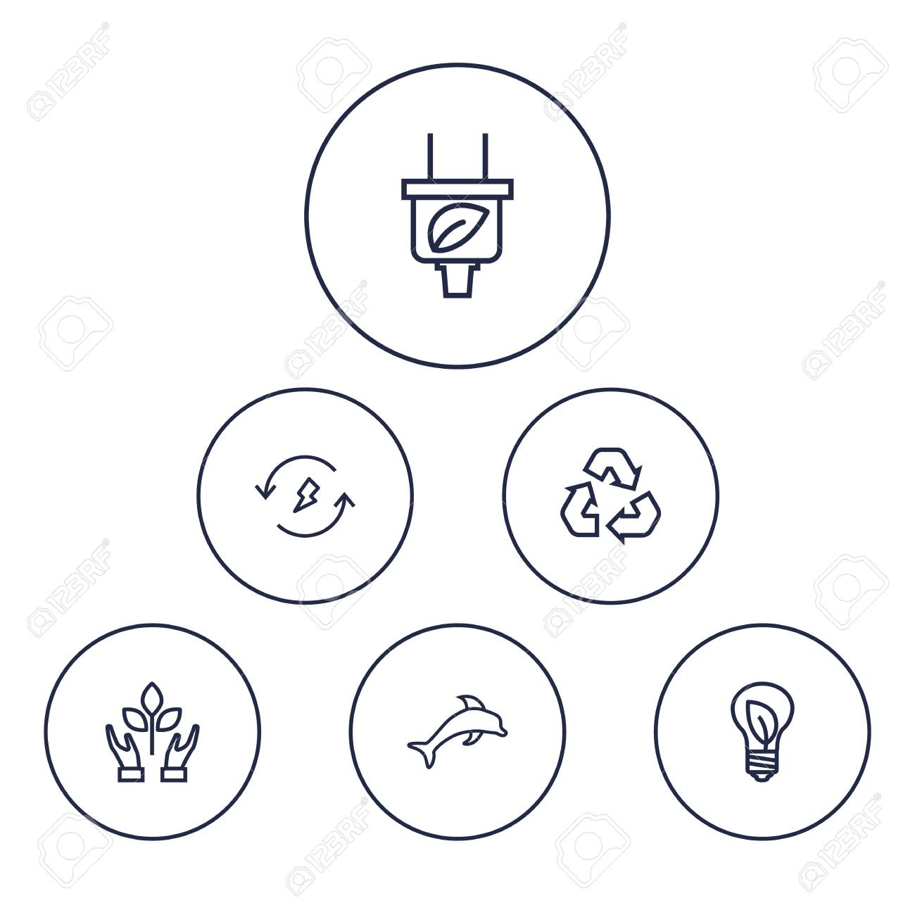 set of 6 bio outline icons set collection of recycling charge bio outline