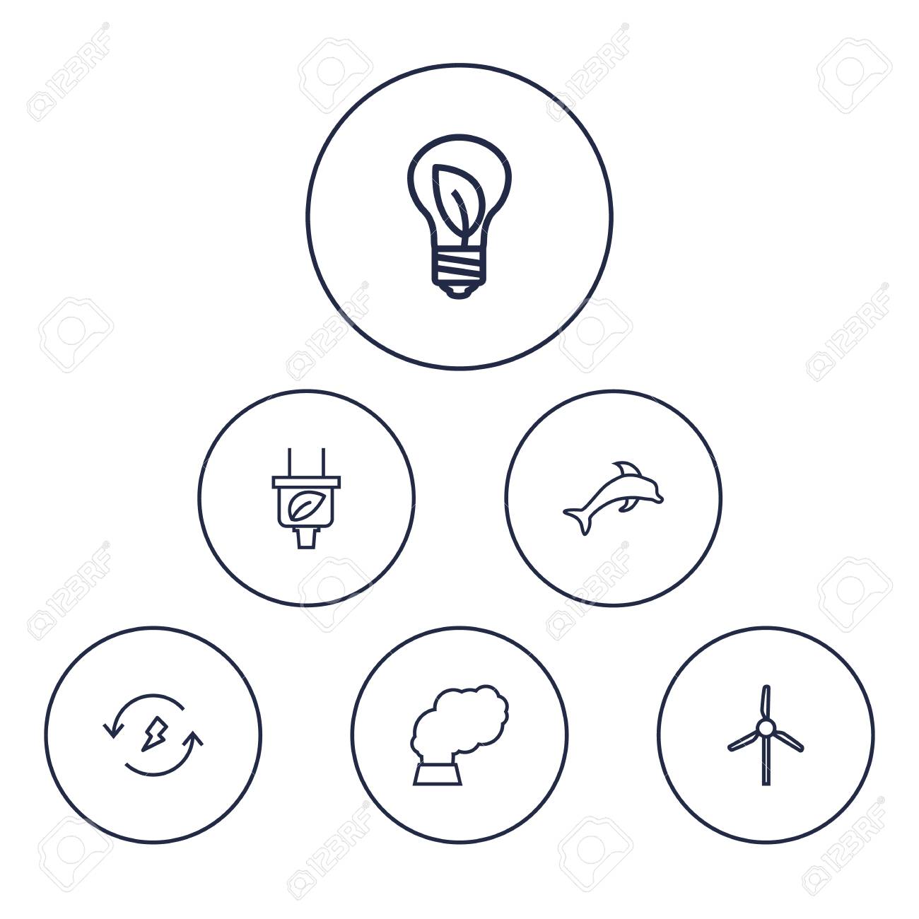 set of 6 bio outline icons set collection of wind turbine pollution bio outline