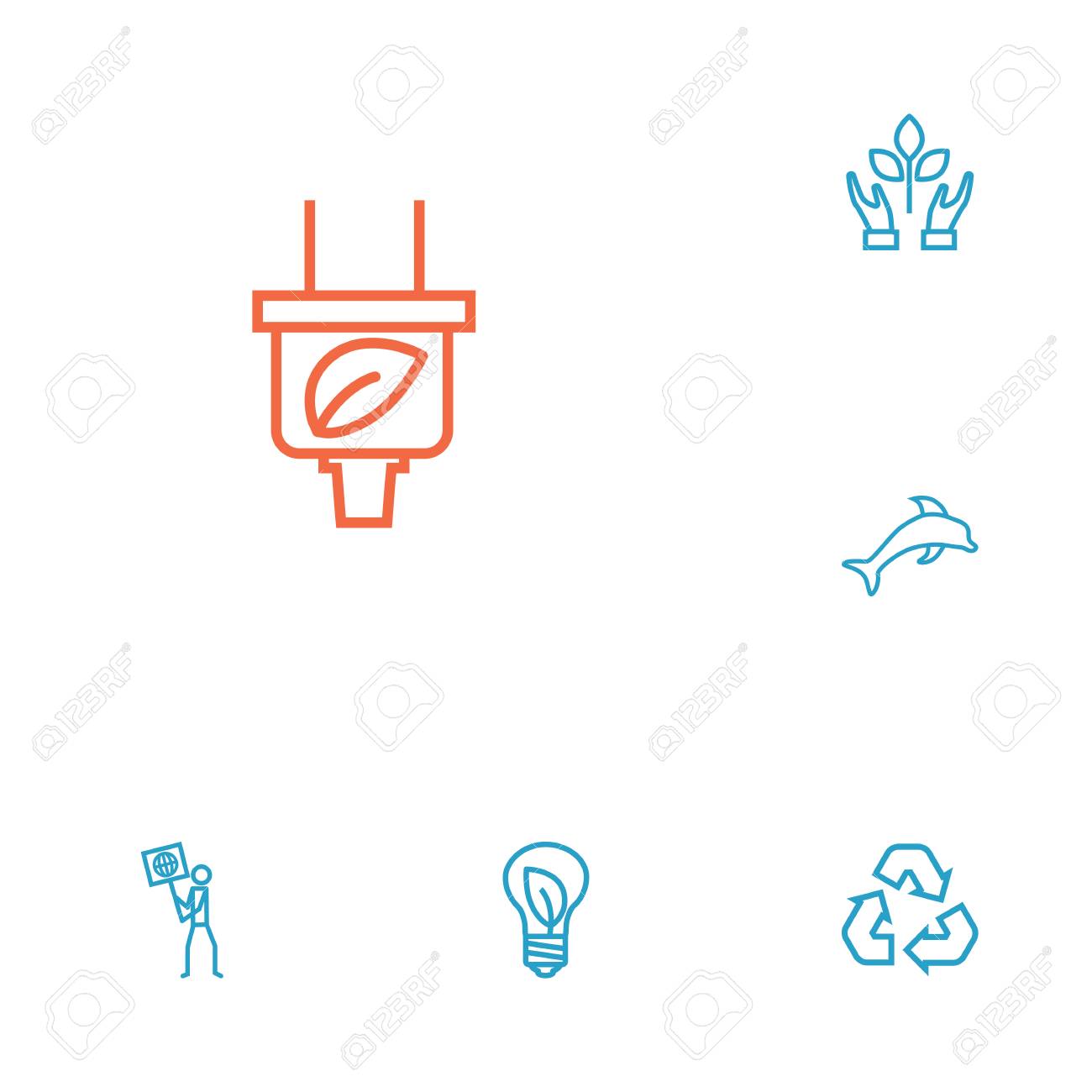 set of 6 bio outline icons set collection of plug recycling bio outline