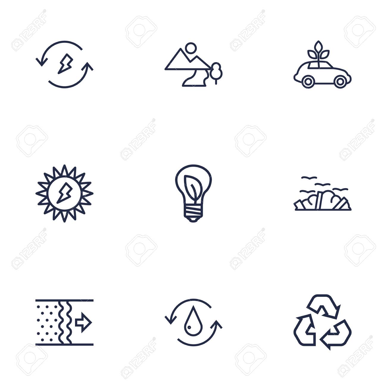 set of 9 bio outline icons set collection of ecol water air bio outline