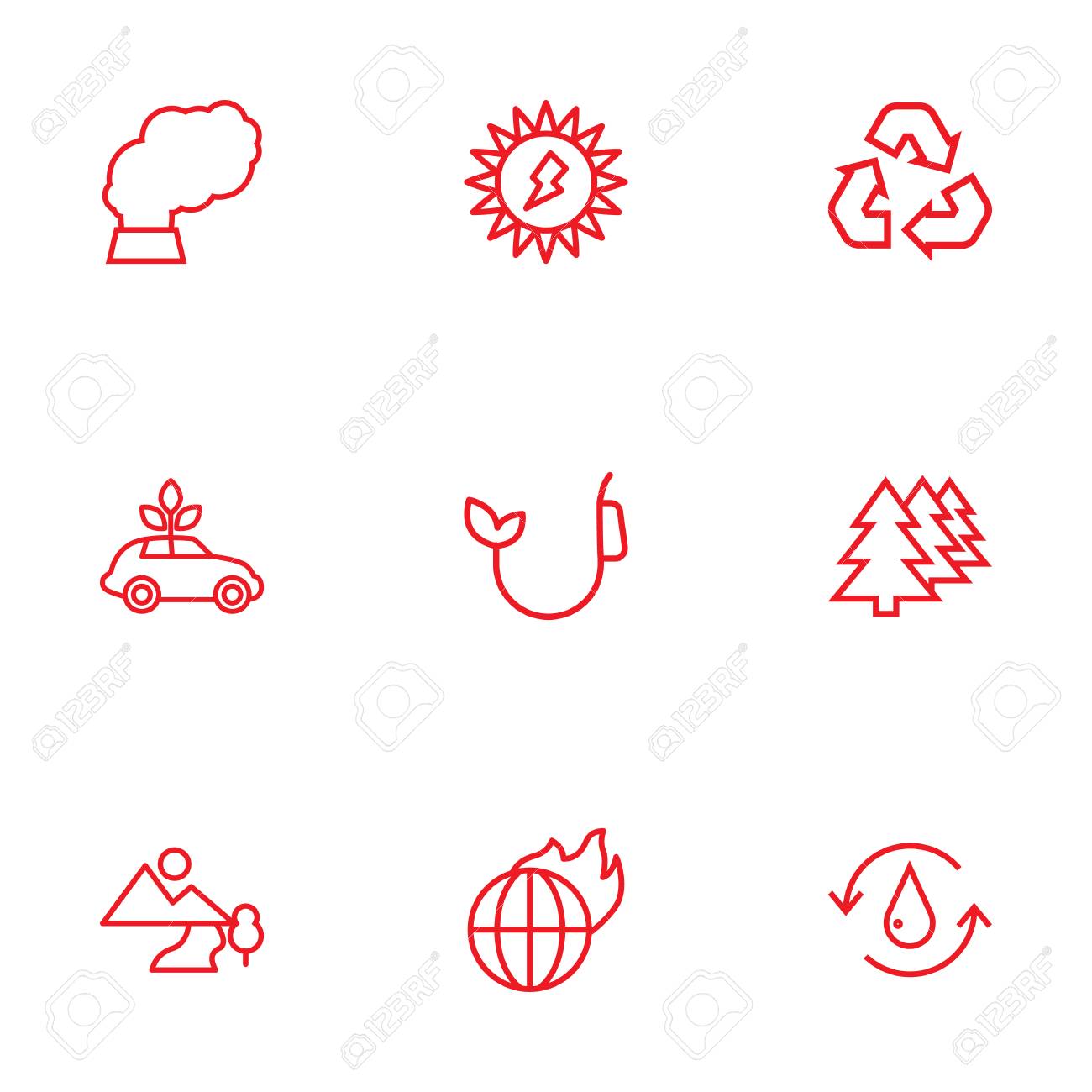 set of 9 bio outline icons set collection of global warming bio outline
