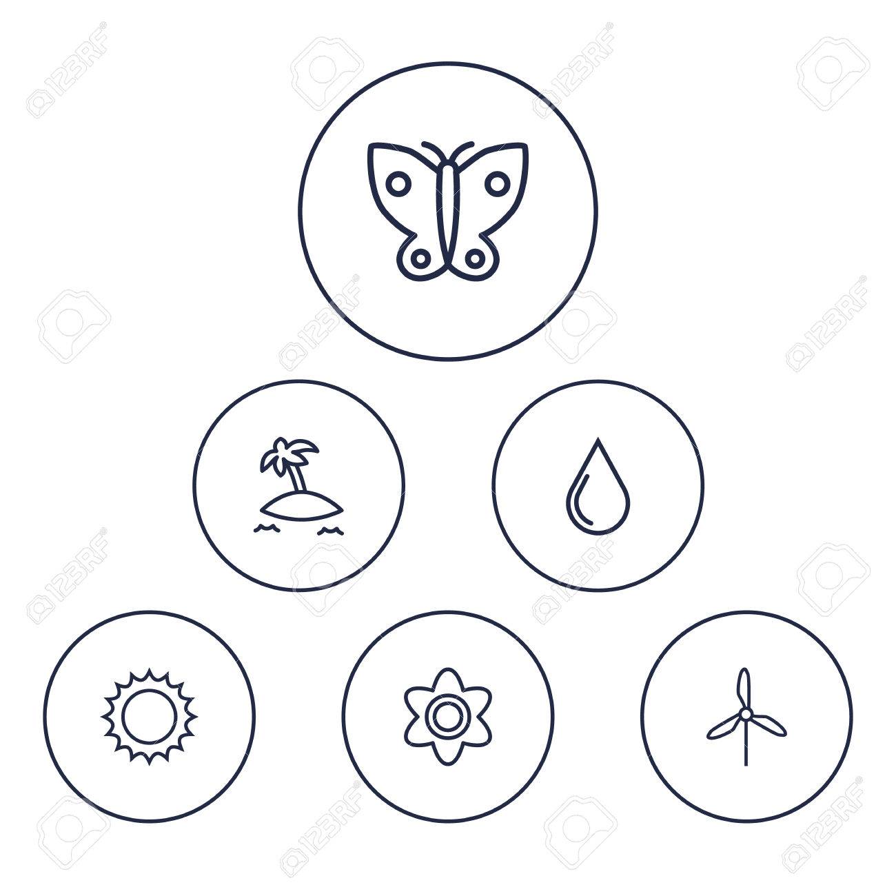 set of 6 bio outline icons set collection of butterfly flower bio outline