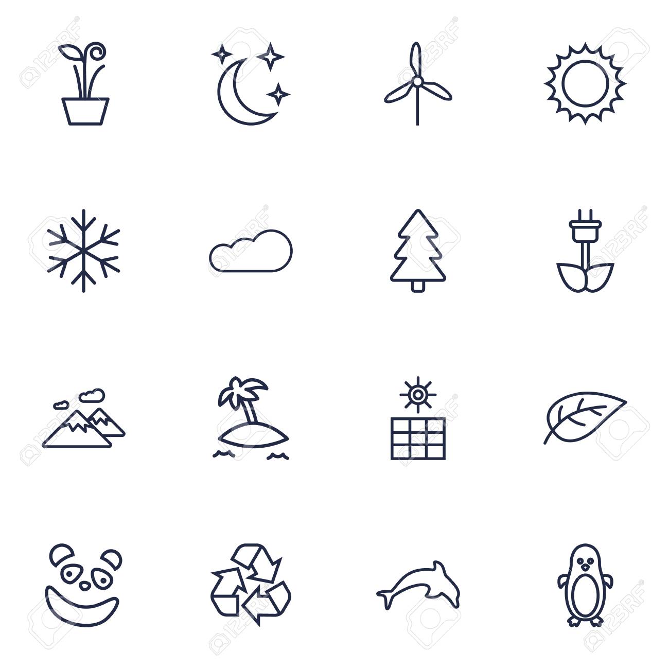 set of 16 bio outline icons set collection of dolphin penguin bio outline