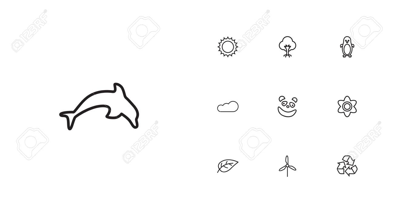 set of 10 bio outline icons set collection of wood dolphin bio outline