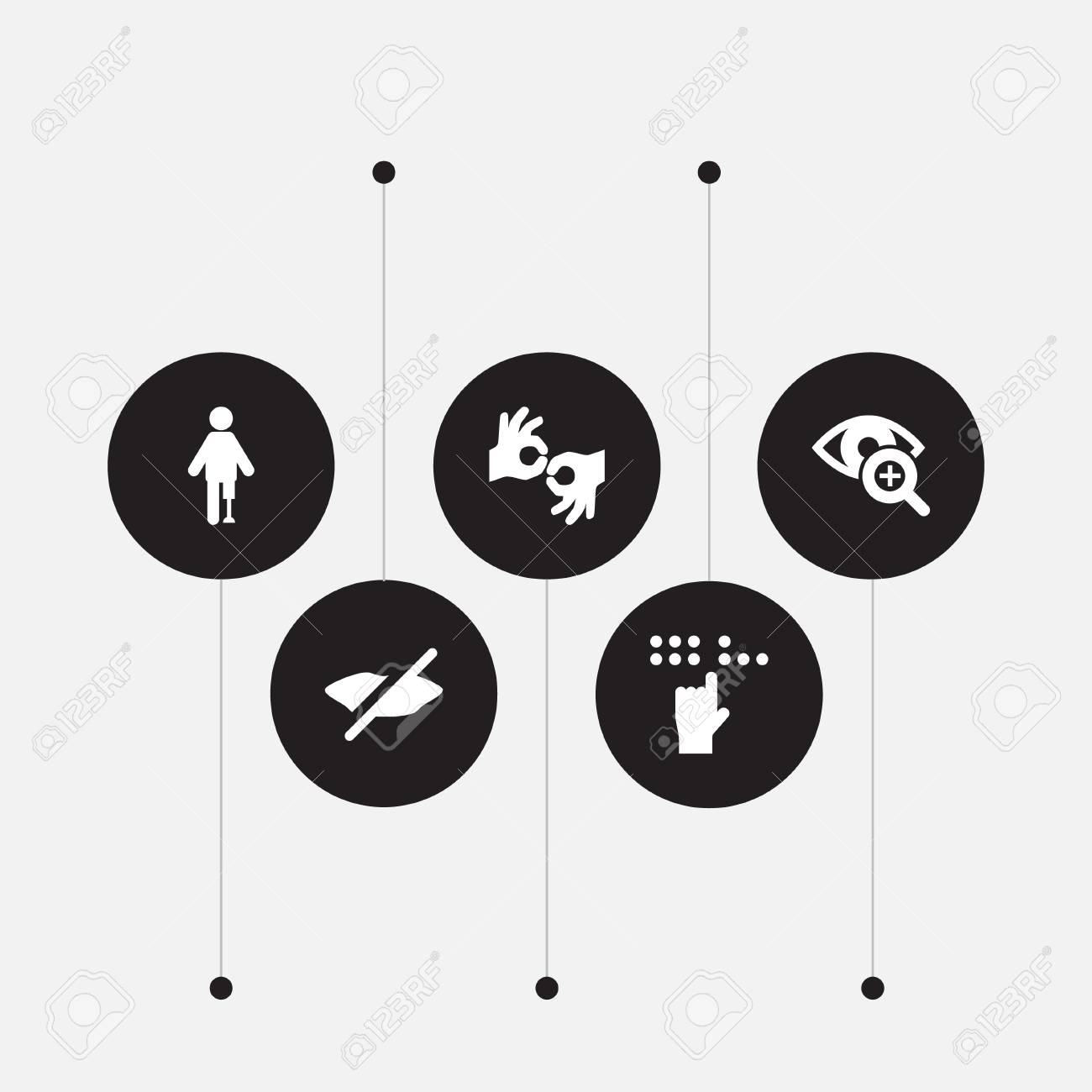 5 アクセシビリティ アイコン Set Collection のセットは話すことができないレンズ ジェスチャーおよび他の要素 のイラスト素材 ベクタ Image