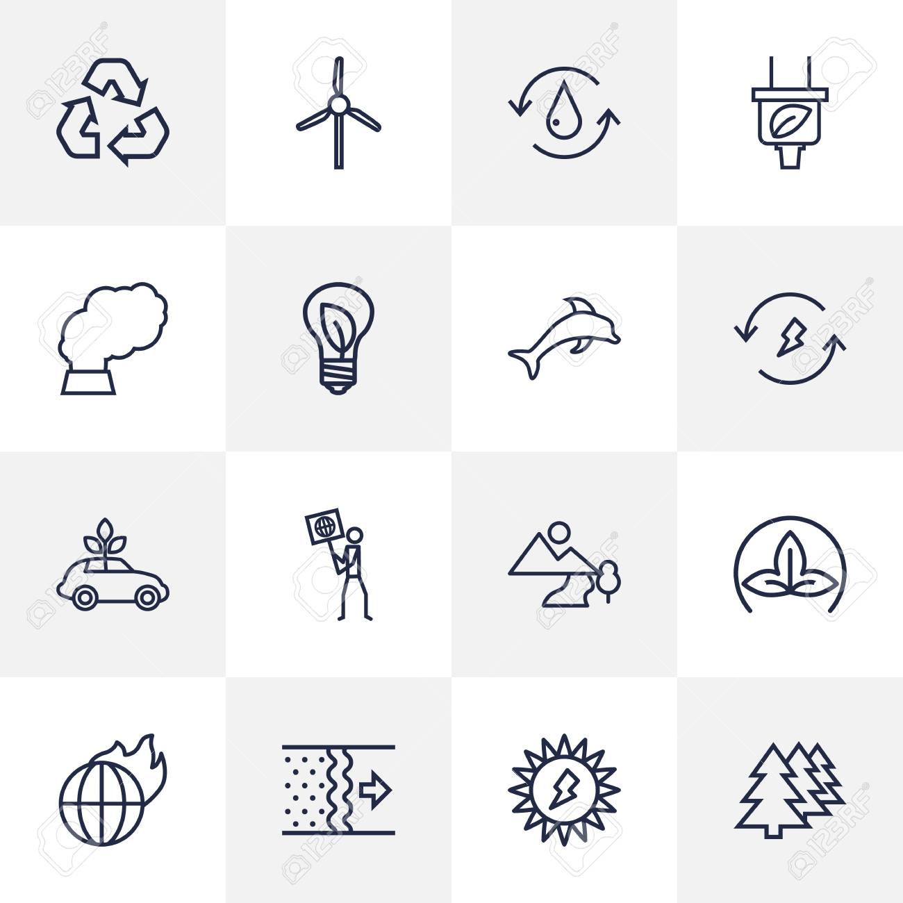 set of 16 bio outline icons set collection of pollution landscape bio outline