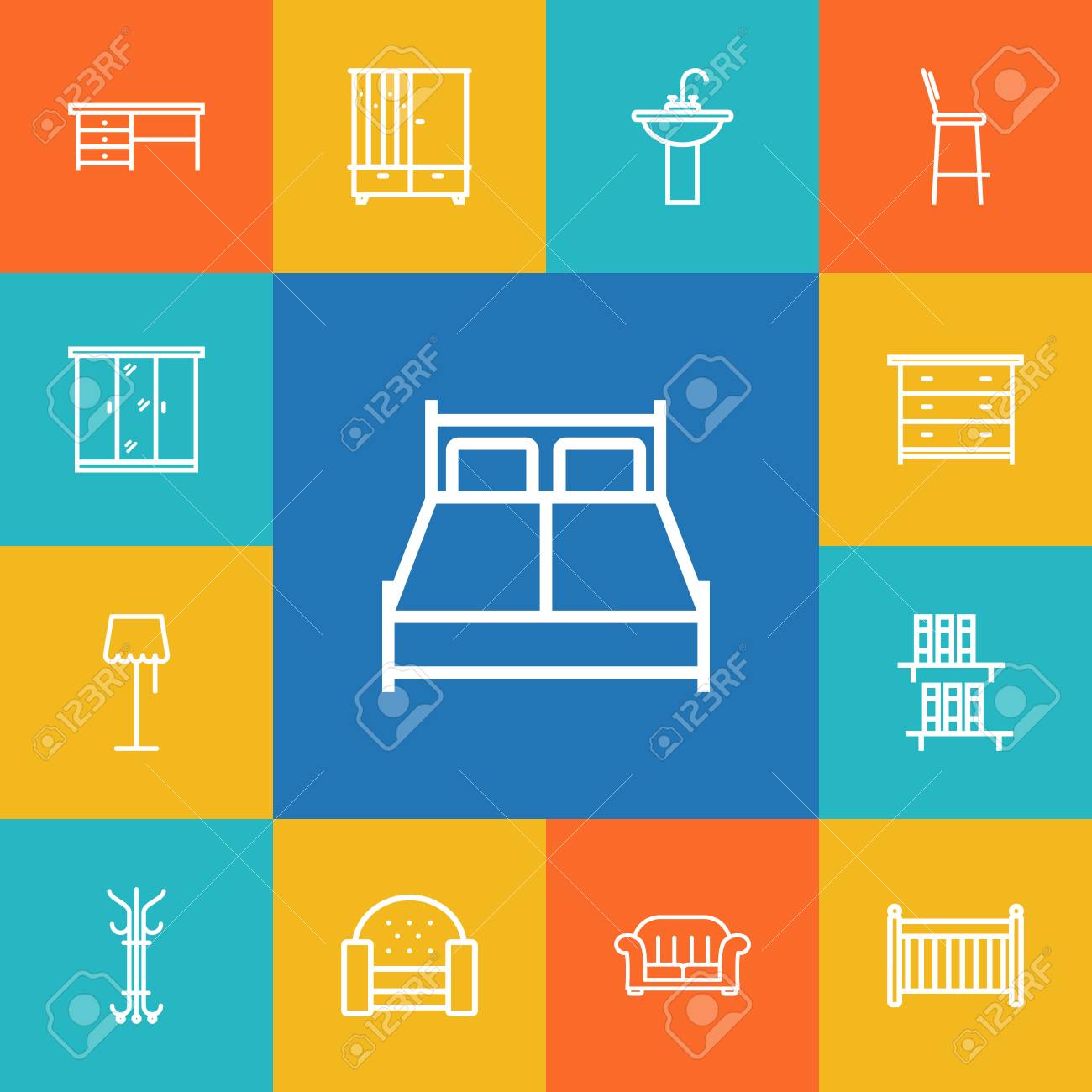 Set of 13 interior decoration related icon.