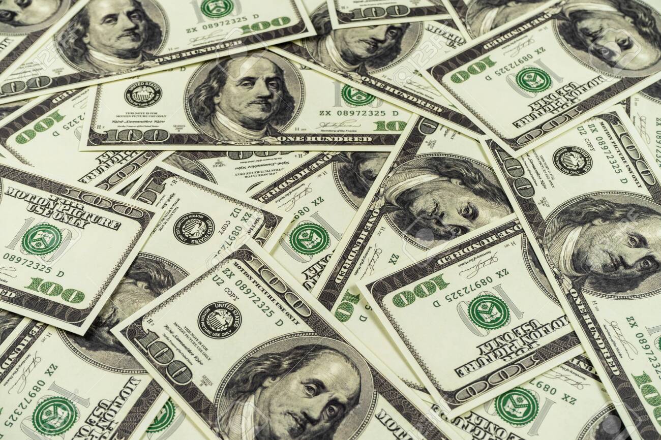 Prop Money Dollars.Full Print Old Style.100 Dollar Bills For Movies,  Advertising, Play, Fake, Party, Supreme Spray, Gun Cannon, Fancy Dress,  Magic Tricks, Casino Games. Stock Photo, Picture And Royalty Free Image.  Image