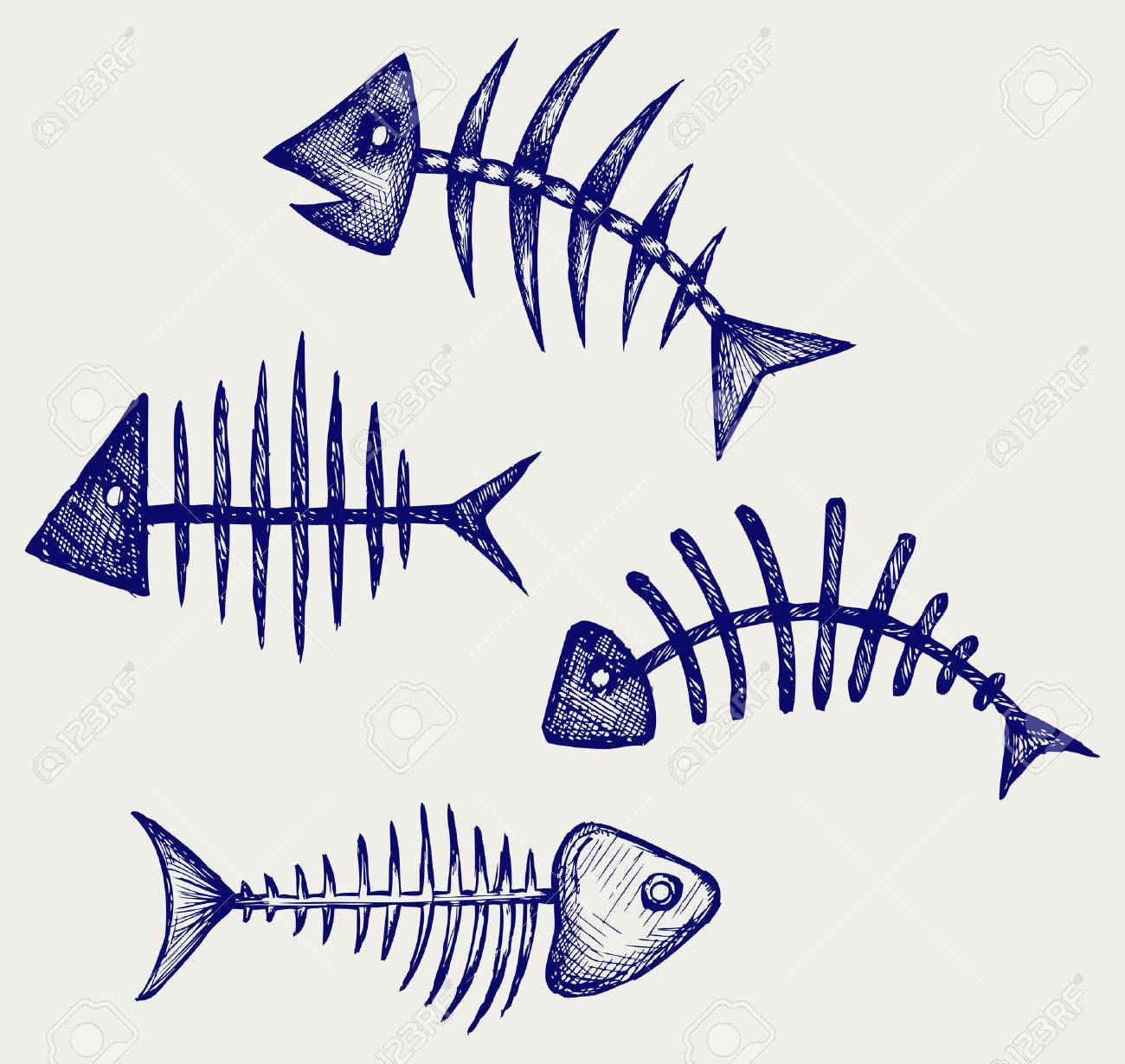 Fish Bone Doodle Style Royalty Free Cliparts Vectors And Stock Illustration Image