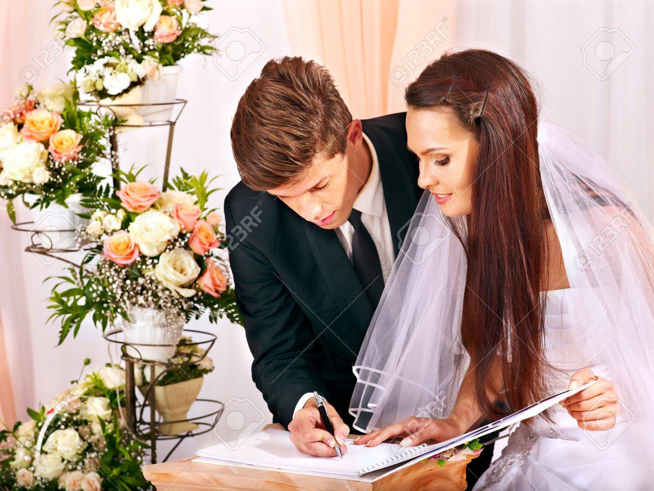 groom and bride register marriage wedding stock photo picture and