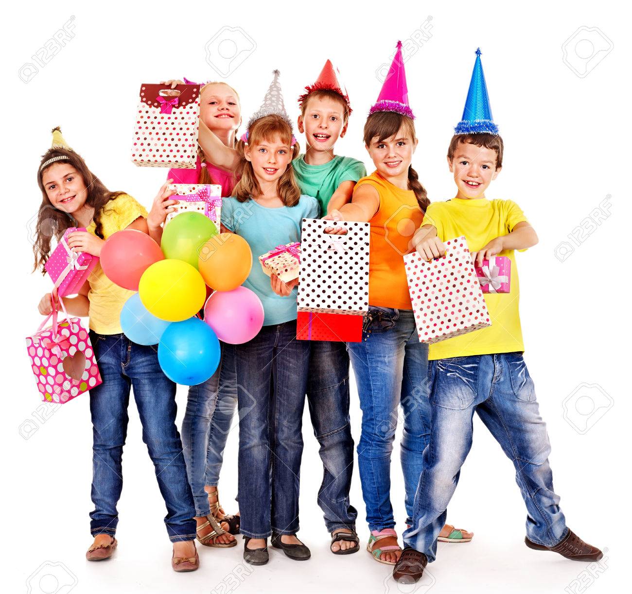 Birthday party group of teen people with clown. Isolated. - 23353892 Birthday party group of teen people with clown. Isolated. - 23353892