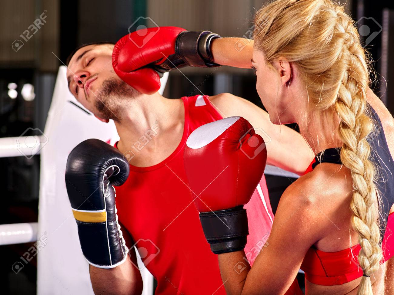 Woman In Red Wearing Gloves Boxing picture