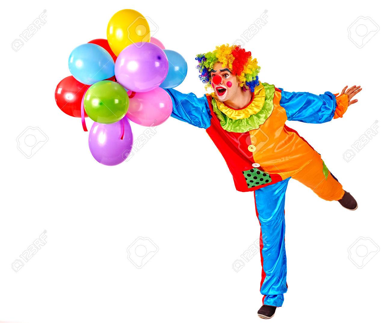 Bon Anniversaire Clown Glad Tenant Un Bouquet De Ballons Isole Banque D Images Et Photos Libres De Droits Image