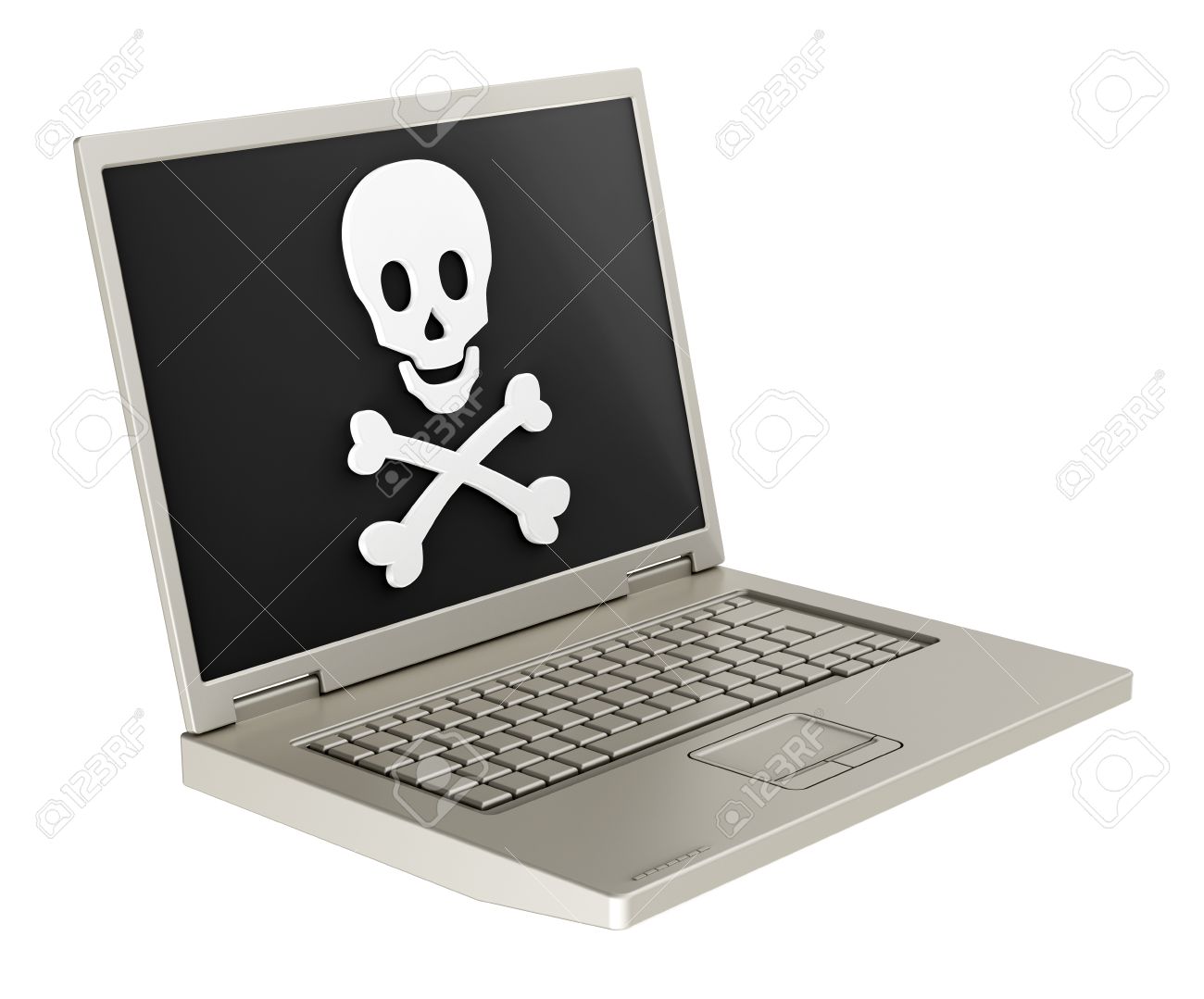 Crane Et Os Croises Sur L Ecran Du Portable Le Danger De L Internet Les Pirates Les Virus La Dependance Generee Par Ordinateur De Rendu 3d Photo Banque D Images Et Photos Libres De
