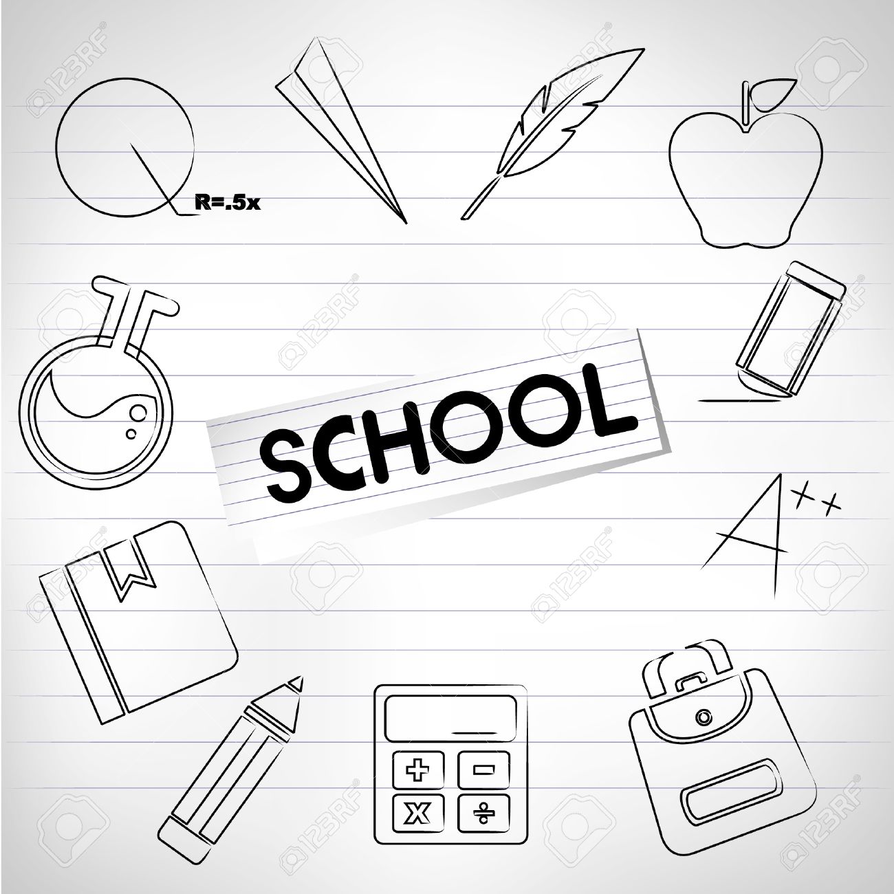 画用紙 教育の背景で学校概念をスケッチ のイラスト素材 ベクタ Image