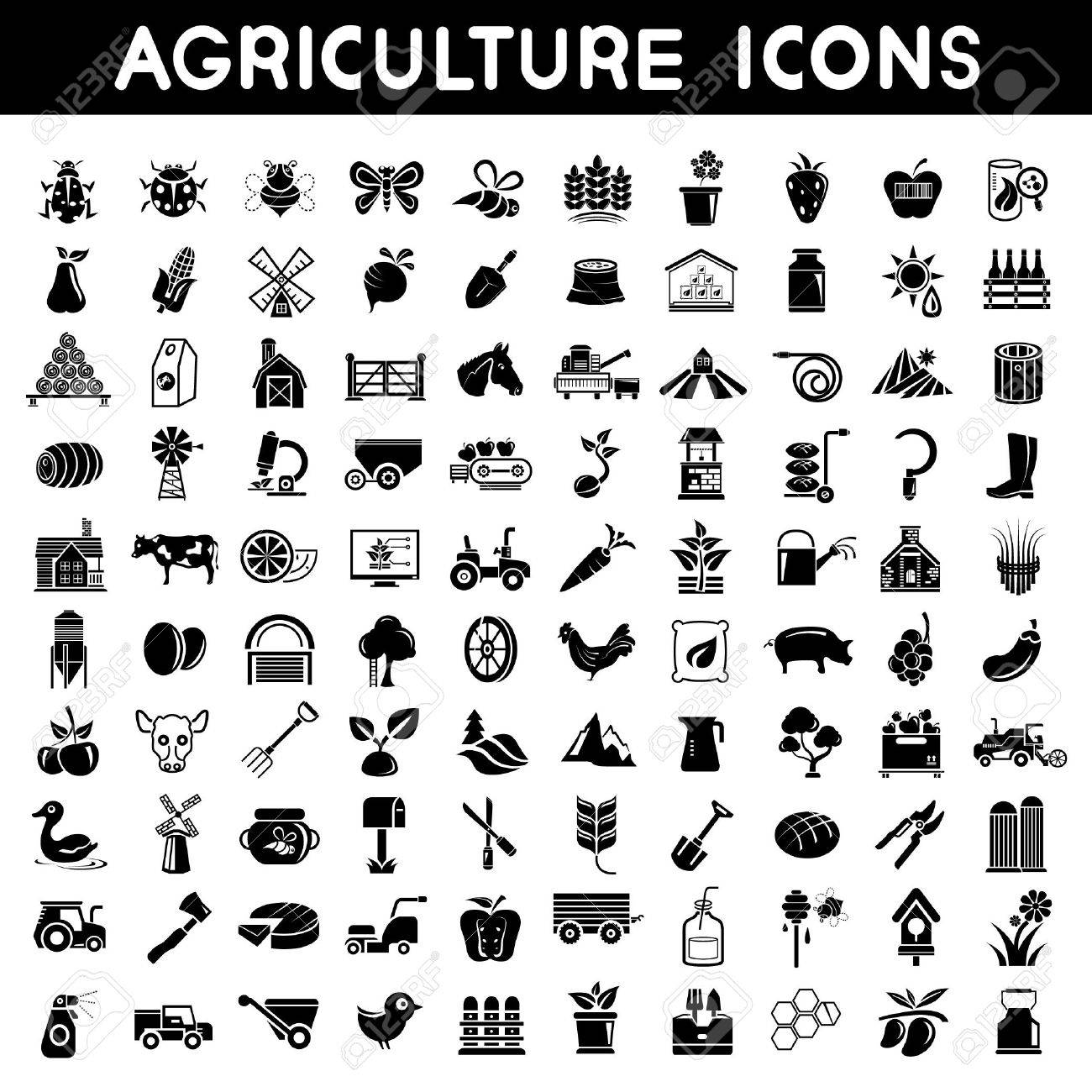 Agriculture Icons Set, Farm Icons Set Royalty Free SVG, Cliparts, Vectors,  and Stock Illustration. Image 24427387., image size:1300x1300