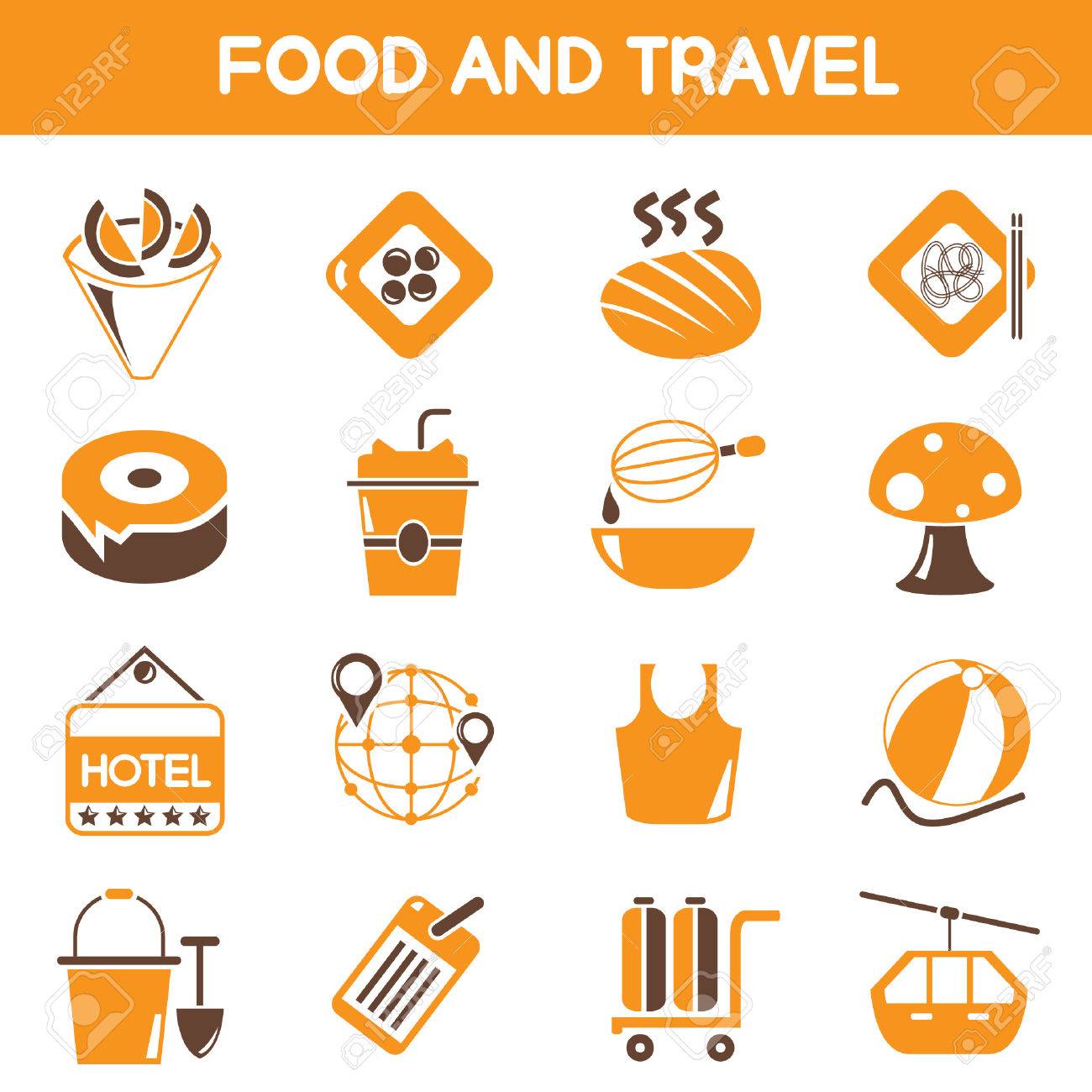 食べ物や旅行のアイコンは オレンジと茶色の色のテーマのイラスト素材 ベクタ Image 2754