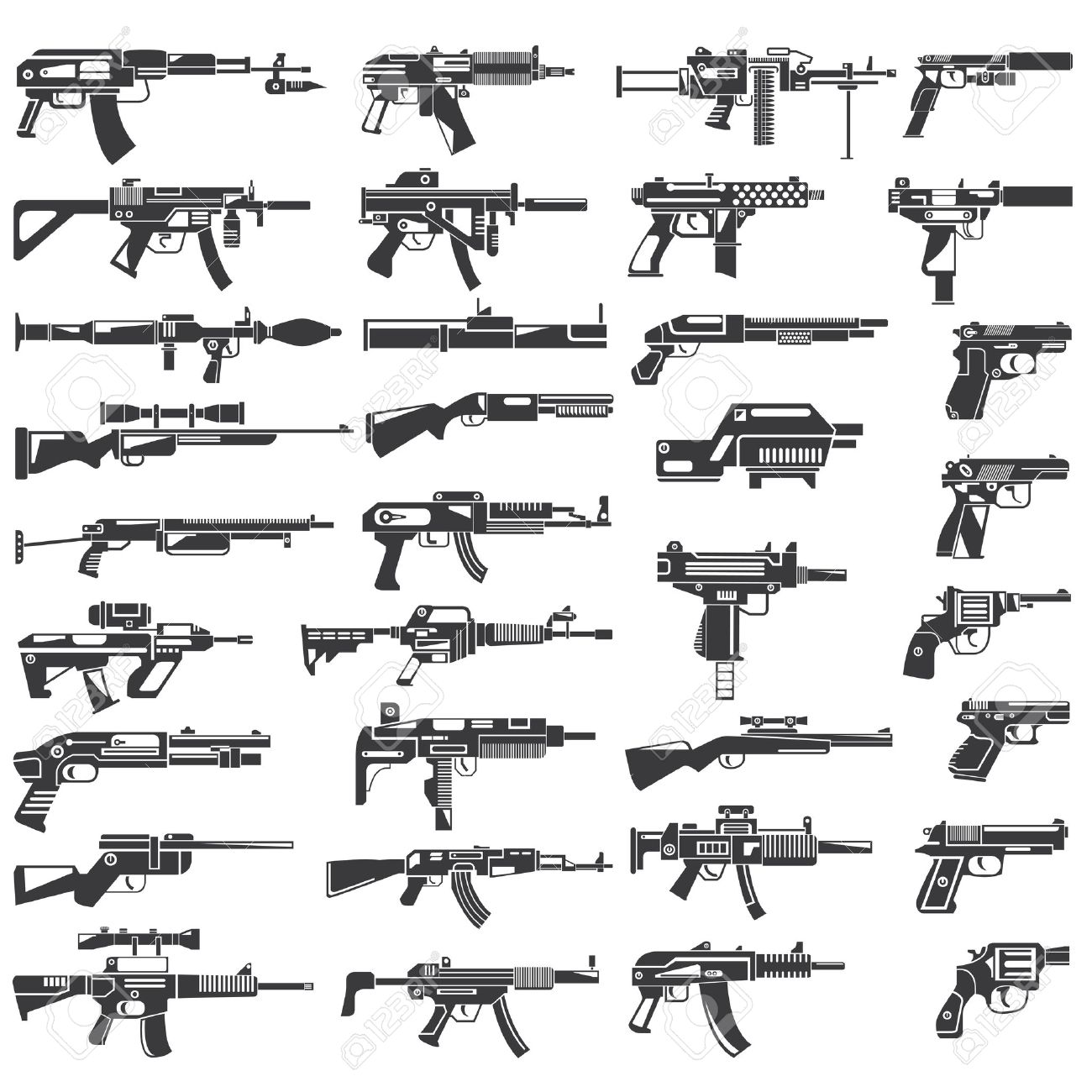 武器のコレクション 銃 機関銃 自動小銃のイラスト素材 ベクタ Image