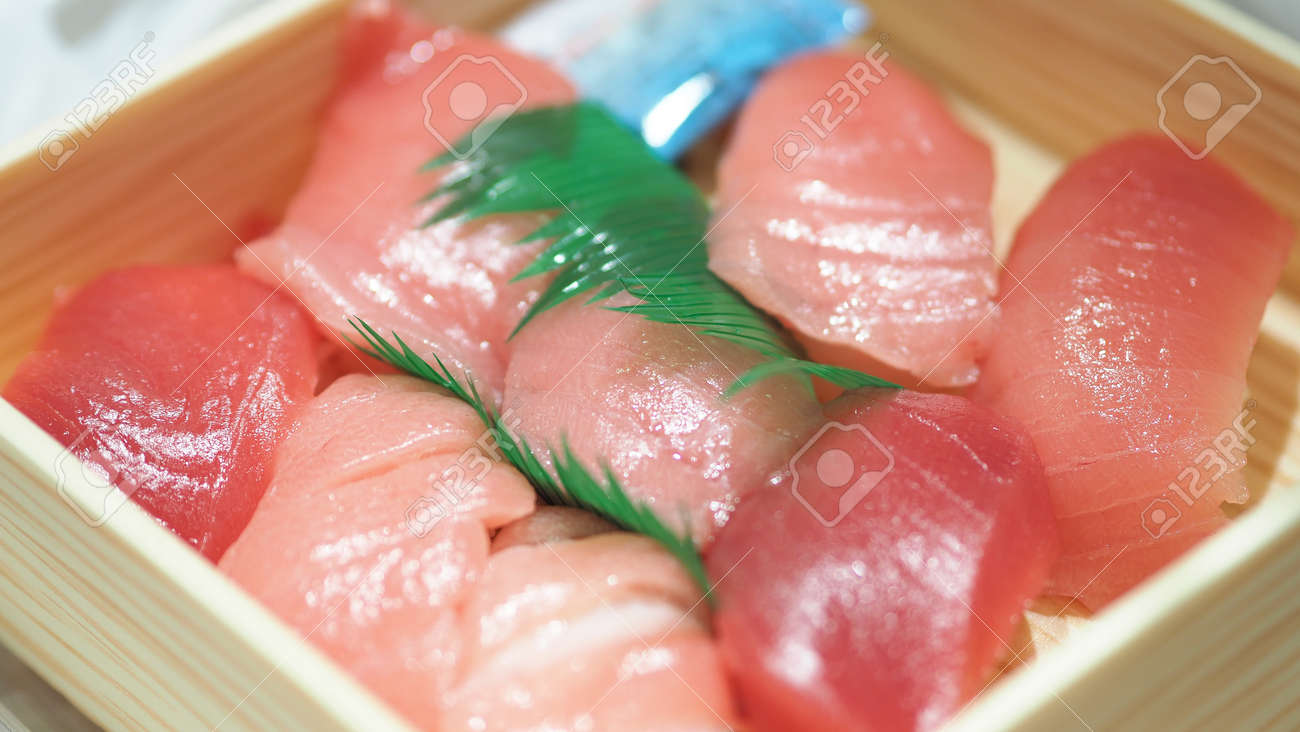 Tuna sashimi. Otoro sashimi ready to eat on plate from famous shop in supermarket Osaka Japan. Best part of Tuna is called Otoro which come from tuna fatty belly. Very popular menu for sushi lovers. - 170835216 Tuna sashimi. Otoro sashimi ready to eat on plate from famous shop in supermarket Osaka Japan. Best part of Tuna is called Otoro which come from tuna fatty belly. Very popular menu for sushi lovers. - 170835216