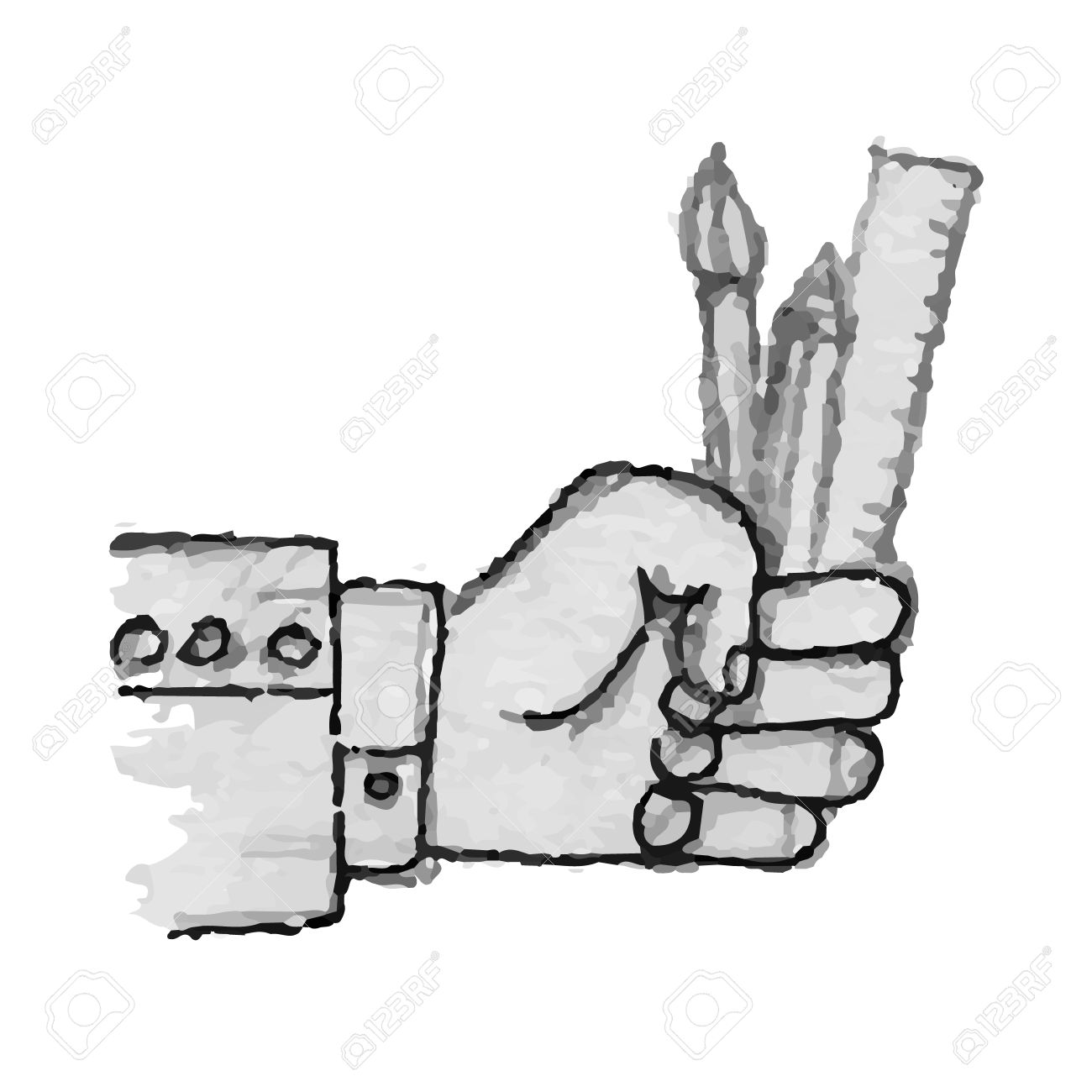 Sketch watercolor hand holding a brush ruler and pencil stock vector 35425372