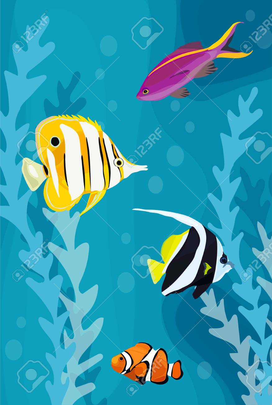 水海生活イラスト背景で熱帯サンゴ礁の魚 のイラスト素材 ベクタ Image