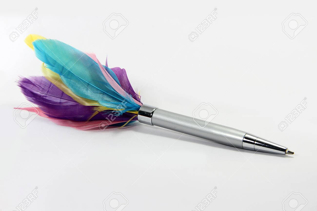 feathered pen stock photo