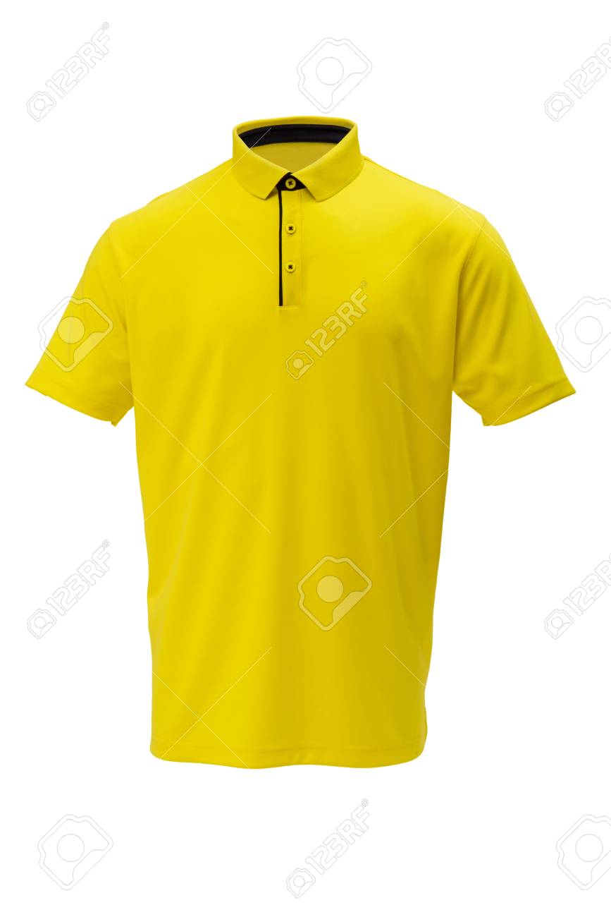 Yellow with black trim golf tee shirt for man or woman on white background - 70641044 Yellow with black trim golf tee shirt for man or woman on white background - 70641044
