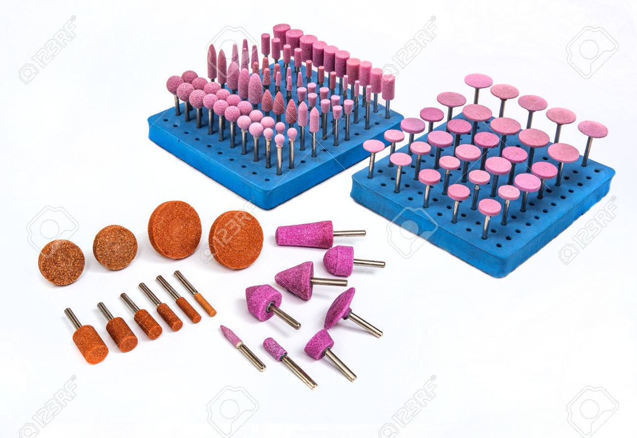 Grinding and polishing bits set on white background - 74305134 Grinding and polishing bits set on white background - 74305134
