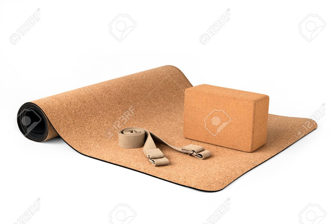 Cork Yoga Mat Set With Cork Block and Strap, Premium Eco Friendly Product on White Background - 76049648 Cork Yoga Mat Set With Cork Block and Strap, Premium Eco Friendly Product on White Background - 76049648