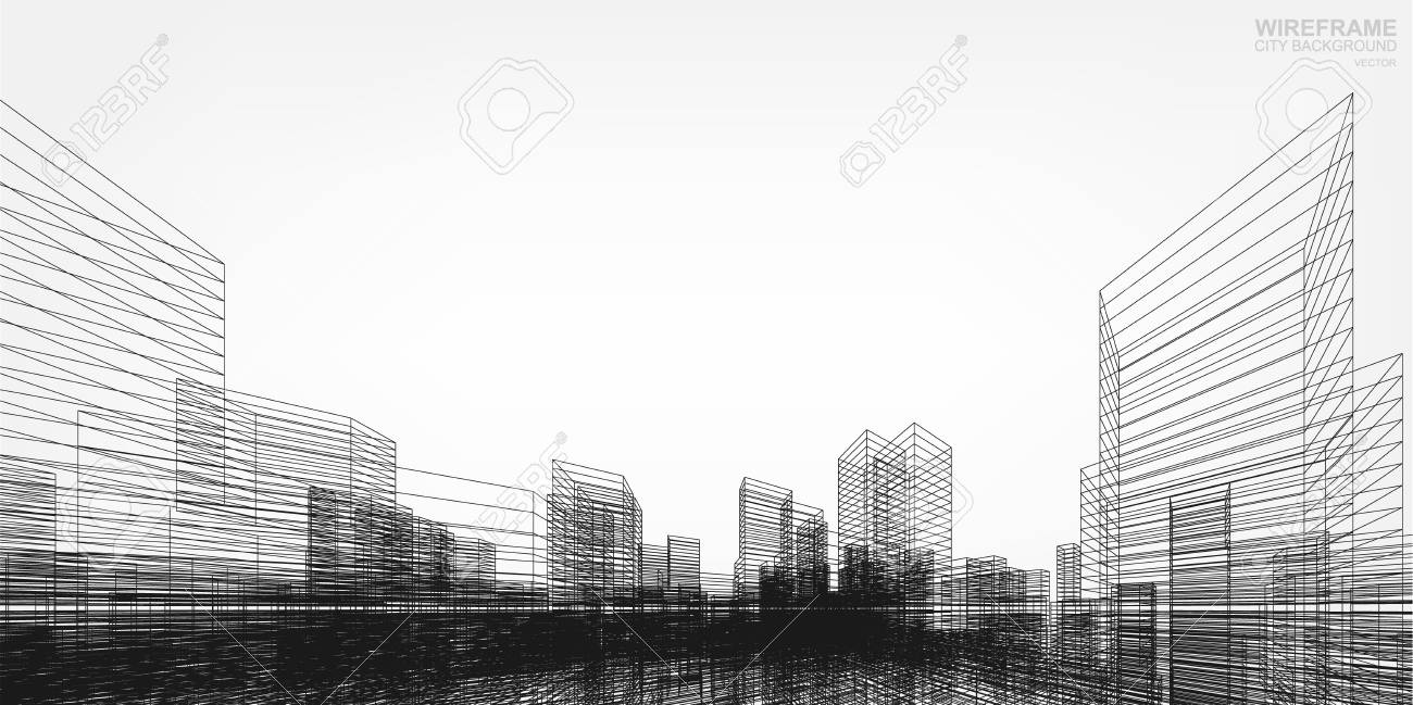 perspective 3d render of building wireframe vector wireframe