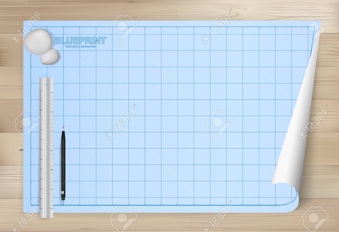 blueprint paper background for architectural drawing with wooden blueprint paper background
